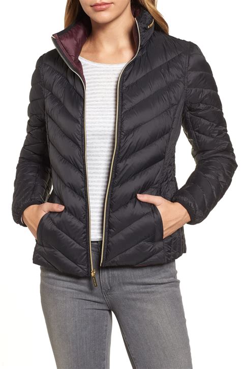 michael michael kors two zipper quilted chevron packable down coat|Michael Kors Chevron puffer jacket.